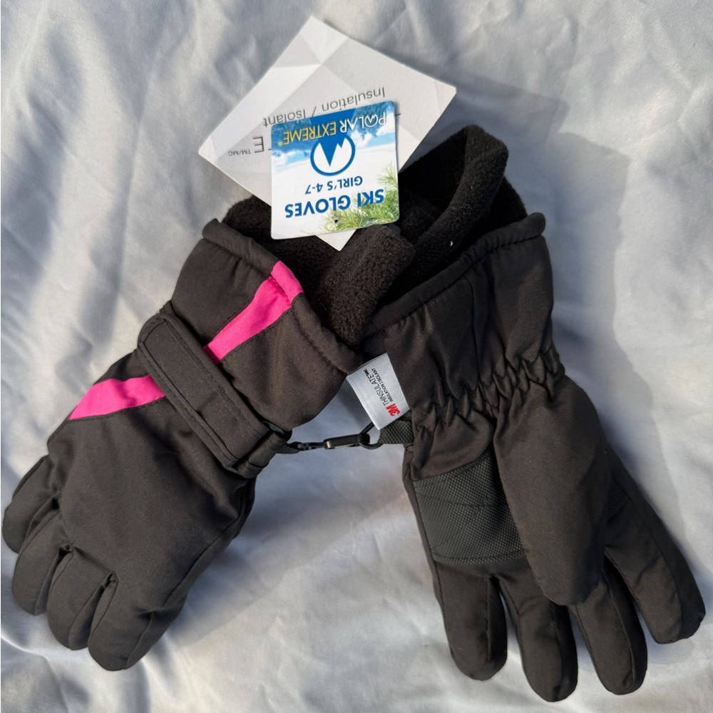 Ski Gloves Kids Gloves - Black and Pink